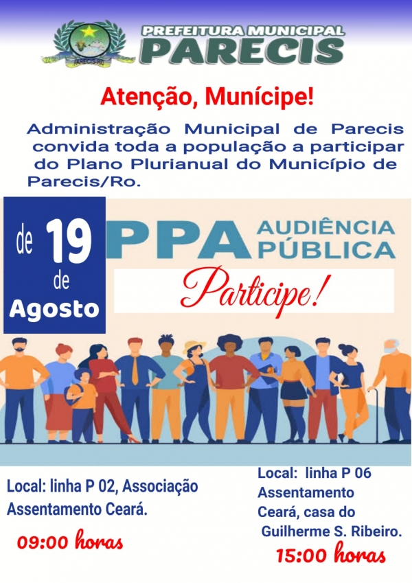 AUDIÊNCIA PÚBLICA PPA. PLANO PLURIANUAL DO MUNICÍPIO DE PARECIS/RO