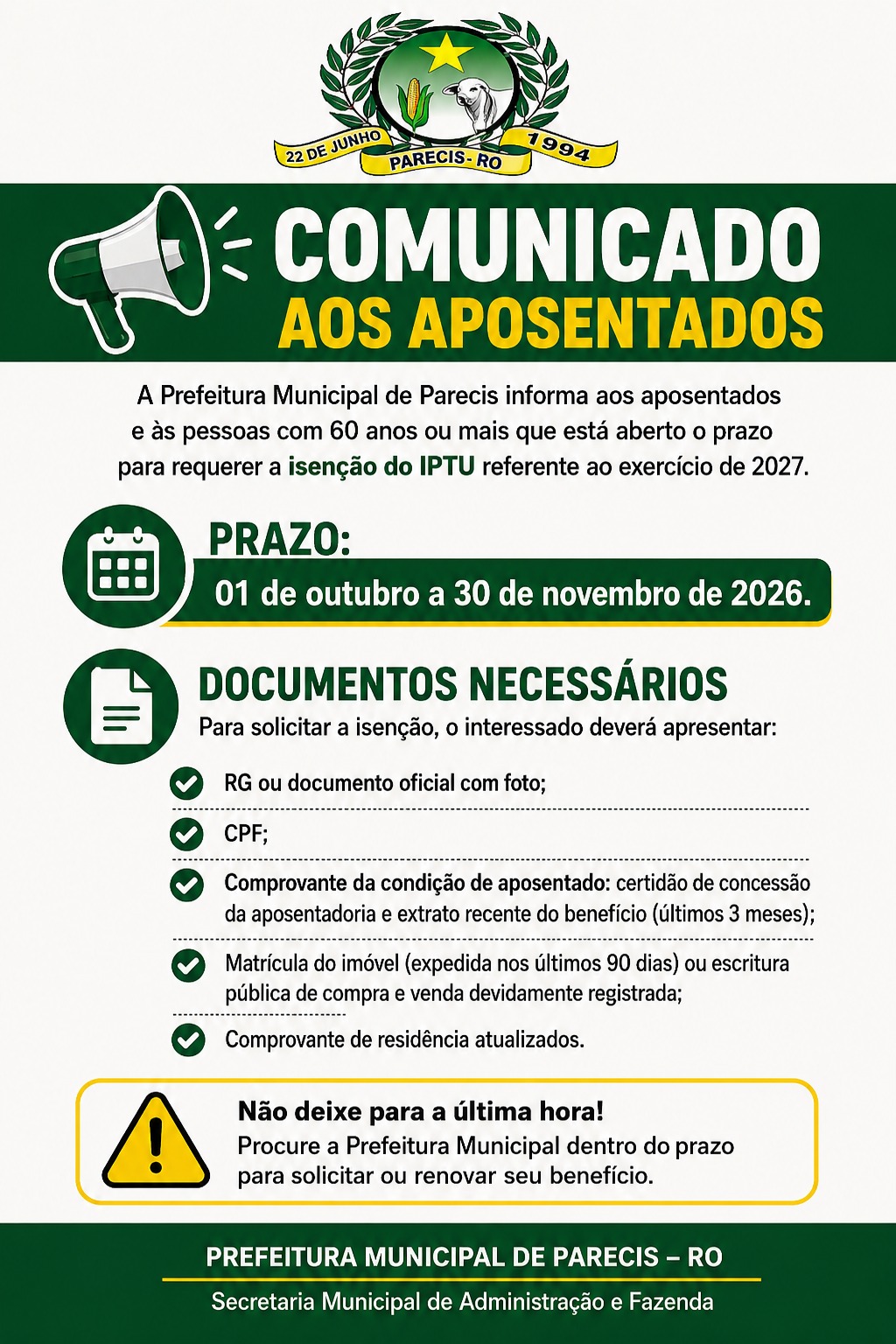 Comunicado aos aposentados
