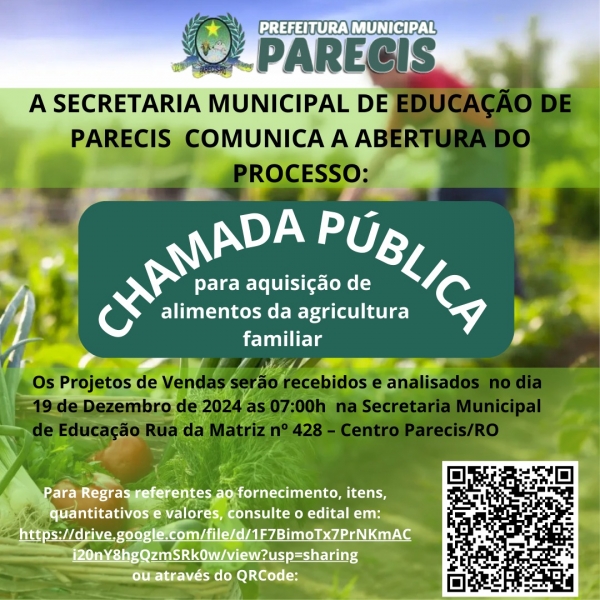 CHAMADA PÚBLICA: AGRICULTURA FAMILIAR