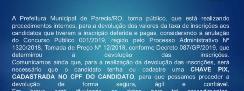 COMUNICADO CONCURSO PÚBLICO 001/2019